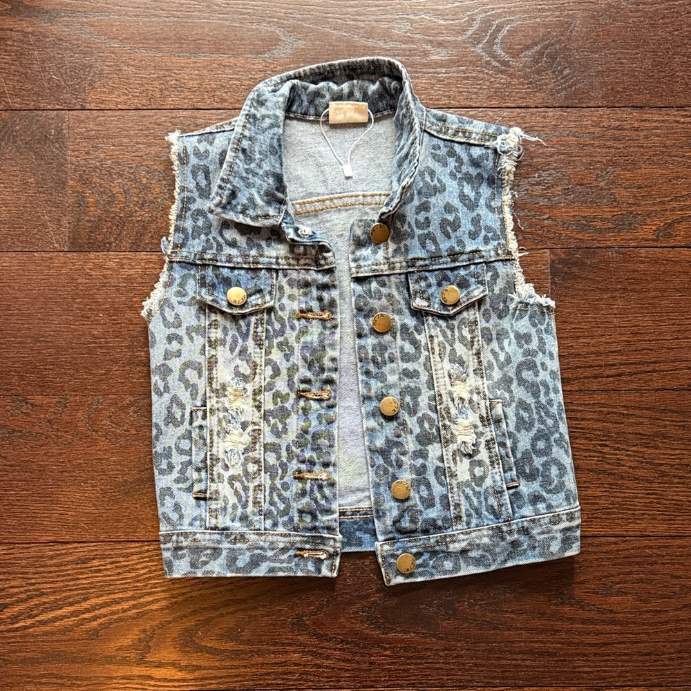 Kids' Denim Vest with Leopard Print